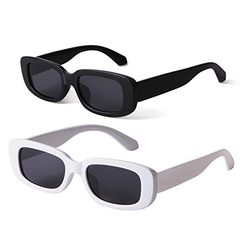 ADE WU Rectangle Sunglasses for Women Men Retro 90s Black White Glasses Y2K Sunglasses Trendy