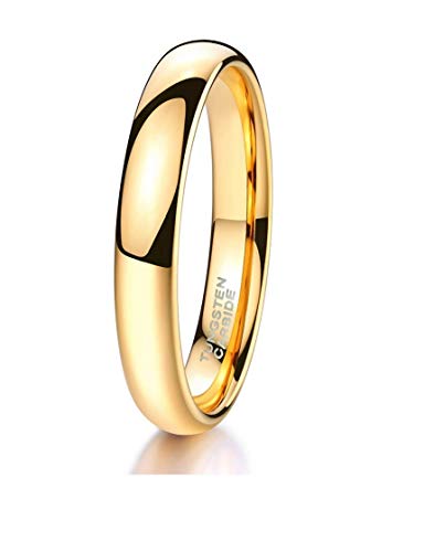 CROWNAL 1mm 2mm 3mm 4mm 5mm 6mm 7mm 8mm Tungsten Silver/Yellow Gold/Rose Gold/Black Wedding Band Ring Men Women Plain Dome Polished Comfort Fit Size 3 To 17 (Gold 3mm,9)