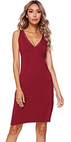 WiWi Womens Soft Bamboo Viscose Nightgown Sexy Chemise Nightgowns Sleeveless Sleep Shirt Summer Plus Size Night Dress S-4X, Wine, 3X