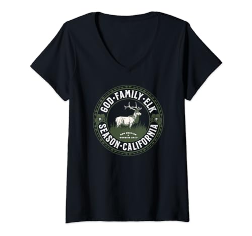 California God Family Elk Hunting Season Bowhunting Genesis V-Neck T-Shirt