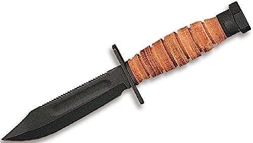 Ontario Knife Company 499 Air Force Survival Knife 5' Sawback Blade with False Top Edge and Blood Grooves, Natural Leather Handle and Sheath - 6150 (Color May Vary),Black