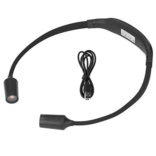 Neck Book Light, Type C Charging Black Bendable Arms Button Control Neck Hanging Lamp Long Lasting with 3 Light Sources for Knitting for Repairing