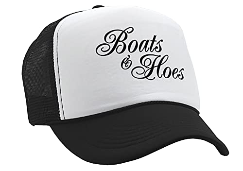Boats N Hoes - Prestige Worldwide Ferrell Funny - Vintage Retro Style Trucker Cap Hat (Black)
