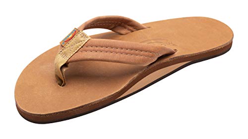 Rainbow Sandals Mens Luxury Leather - Single Layer Arch Support, Buckskin, Mens size L / 9.5-10.5