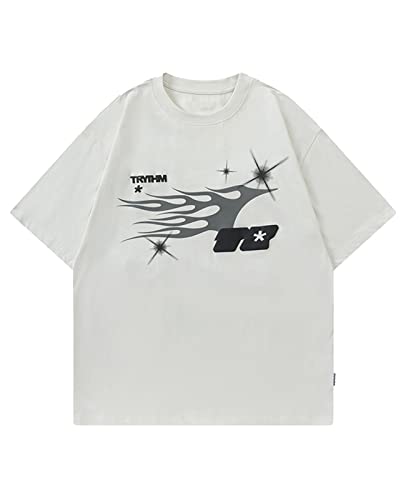 Aelfric Eden Mens Oversized Shirts Creative Graffiti Print Tee Summer Loose Casual Tops