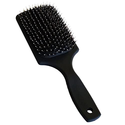 Boar Bristle Brush by Everlong Hair, Boar & Nylon Bristles Adds Shine & Promote Hair Growth, Scalp Massage & Detangling, Safe for All Hair Types Extensions & Wigs, Matte Black Coated Ergonomic Handle