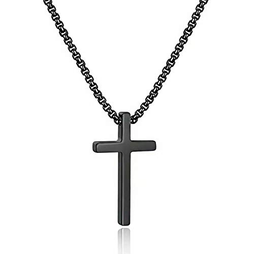 Christmas Gifts for Men Teen Boys - Stainless Steel Cross Pendant Necklaces for Men Pendant Chain 18 Inch Black Jewelry Fathers Day Halloween Gifts for Teenage Teen Men Gifts Ideas Brother Papa Husband Grandpa