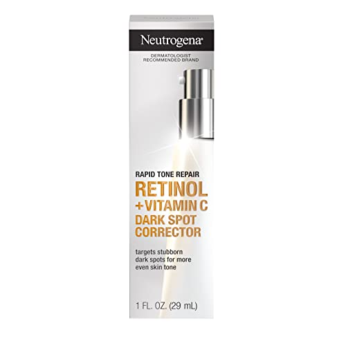 Neutrogena Rapid Tone Repair Retinol + Vitamin C Dark Spot Corrector Face Serum, Daily Anti-Wrinkle Dark Spot Corrector to Brighten & Even Tone, Mineral-Oil & Dye-Free, White, 1 oz