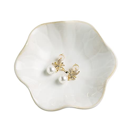 Jewelry Dish Tray, Ring Dish, Ceramic Trinket Tray, Key Bowl, Decorative Plate, for Friends Sisters Daughter Mother (Milky White)