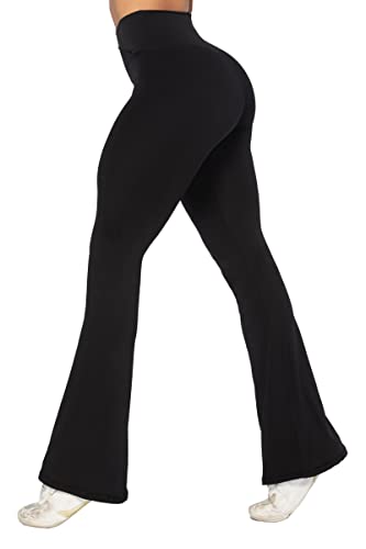 Sunzel Flare Leggings, Crossover Yoga Pants with Tummy Control, High Waisted and Wide Leg, No Front Seam Black Large 32' Inseam