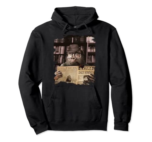 Ape Apes Chimp Chimpanzee Wearing Glasses Reading Newspaper Pullover Hoodie