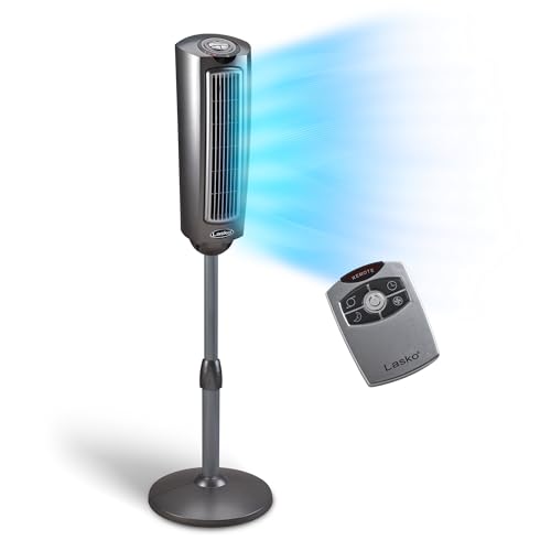 Lasko Oscillating Pedestal Fan, Adjustable Height, 3 Quiet Speeds, Timer, Remote Control for Bedroom, Living Room, Home Office and College Dorm Room, 52', Silver and Gray, 2535