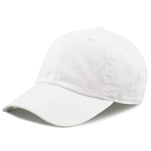 The Hat Depot Women Men Blank Washed Low Profile Cotton and Denim Baseball Cap Hat (White)