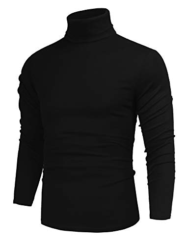 Poriff Men's Basic Turtleneck Pullover Melange Colored Slim Fit Long Sleeve Sweater Black M