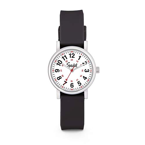 Speidel Scrub Petite Watch Made for Doctors, Nurses, EMT, Surgeons and Students w/Red Second Hand in Black