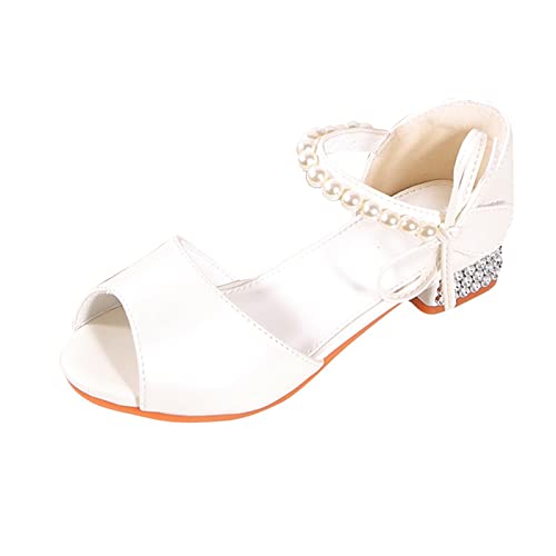 Sliders Kids Shoes Girls Sandals Dress Shoes Wedding Party Open Toe Glitter High Heels For High School Prom (White, 2 Big Kids)