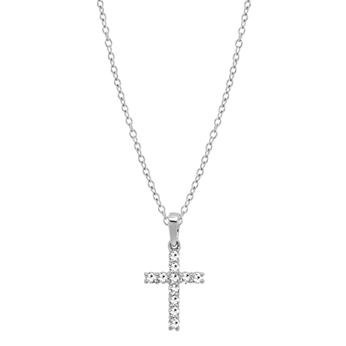 Dazzlingrock Collection Round White Diamond Classic Divine Cross of Jesus Pendant with 18 inch Silver Chain for Women (0.15 ctw, Color I-J, Clarity I2-I3) in 14K White Gold