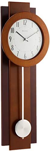 Bulova C3383 Avent Pendulum Deco Wall Clock, 18', Walnut/Mahogany