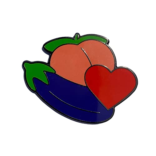 Peach Heart Eggplant Emojis Sexy-time Foreplay Enamel Pin, Brooch for Jacket, Tote, Hand Bag