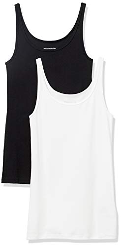 Amazon Essentials Women's Slim-Fit Thin Strap Tank, Pack of 2, Black/White, Small