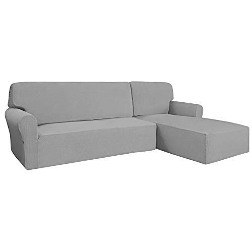 Easy-Going Stretch Sofa Slipcover 2 Pieces L-Shaped Sofa Cover Sectional Couch Cover for Living Room Jacquard Fabric Slipcover with Elastic Bottom for Dogs Kids Pets (Small Light Gray)