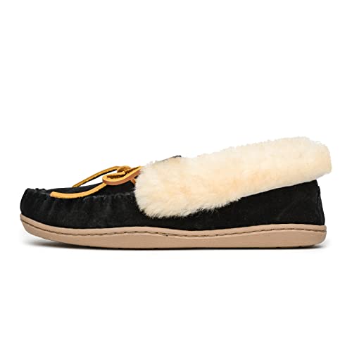 Minnetonka Womens Alpine Sheepskin Moccasin Black Suede Size 9