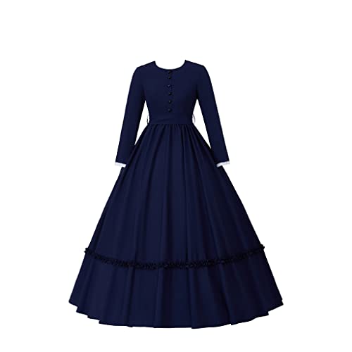 SFWXCOS Women's Victorian Civil War Dress Costume Vintage Reenactment Historical Dresses Southern Belle Costumes Ball Gown (Dark Blue, M)