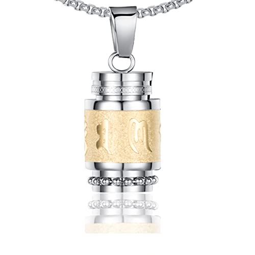 PEAS Fashion Titanium Steel Pill Locket Necklace Prayer Wheel Pendant Necklace