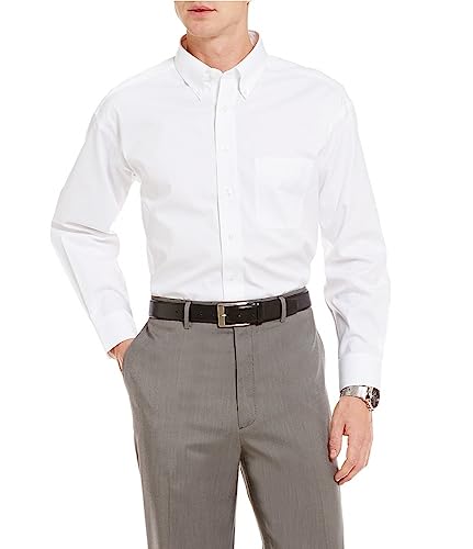 Gold Label Men's Big and Tall Non-Iron Long Sleeve Pocket Dress Shirt Button-Down Collar Wrinkle-Resistant (White 002, 17.5 x 37 Tall)