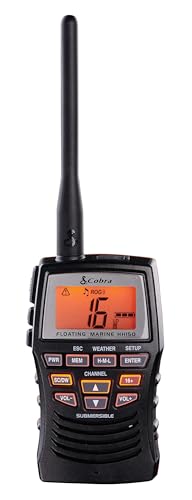 Cobra Marine Radio - MR HH150 FLT - 3 Watt, Floating, Long Range, Handheld, VHF Radio, NOAA, International, Waterproof, Submersible, Weather Alerts, LCD Screen, Belt Clip