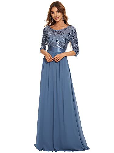 Ever-Pretty Women's A-Line Sequin 3/4 Sleeve Mother of The Bride Dresses Haze Blue US16
