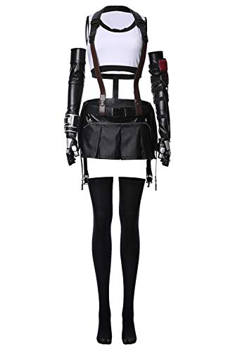 Womens Tifa Lockhart Cosplay Costume Halloween Roleplay Full Set Outfits(Lite Version) (Large, Black)