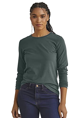 Fair Indigo Organic All-Cotton Relaxed Long Sleeve Crew Neck T-Shirt (XL, Balsam)