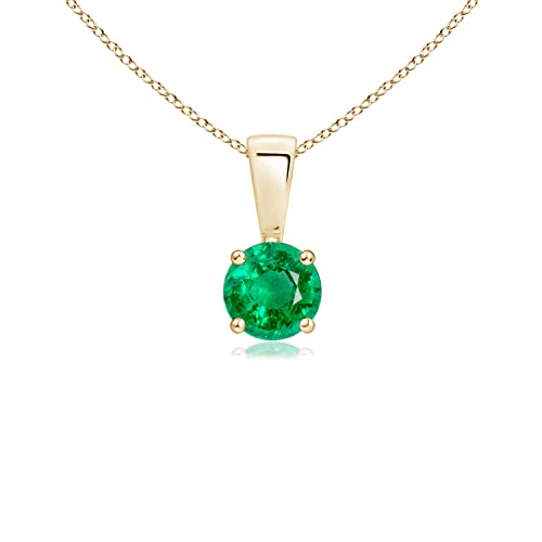 Angara Classic Round Emerald Solitaire Pendant Necklace in 14K Yellow Gold (4mm Emerald) - May Birthstone
