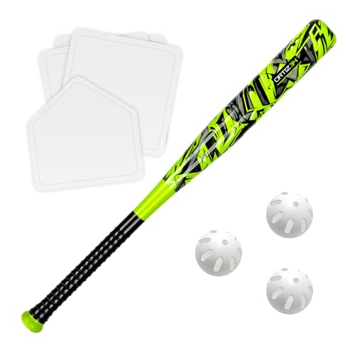 Ortiz34 Grand Slam Set- Graffiti Plastic Bat, 3 Balls, 4 Throw Down Bases- David Ortiz Backyard Baseball Set for Youth, Kids, Teenagers, Adults(volt)