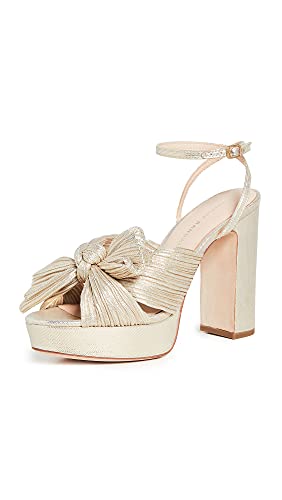 Loeffler Randall Women's Natalia Platform Pleated Bow Heels, Platinum Lame, Gold, Metallic, 8 Medium US