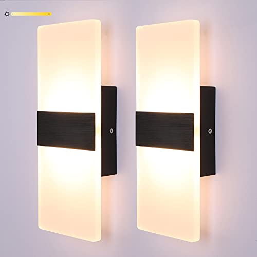 Lightess Modern Wall Sconce 12W Indoor Acrylic Modern Wall Light Set of 2 LED Wall Lamp for Hallway Living Room Corridor Bedroom, Warm White