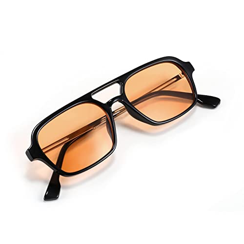 FEISEDY Vintage Square 70s Flat Aviator Sunglasses Women Men Metal Design Shades B2752