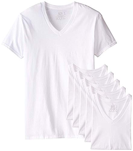 Fruit of the Loom Men's White V-Neck T-Shirts 6-Pack 5P2525V (Large (42-44))