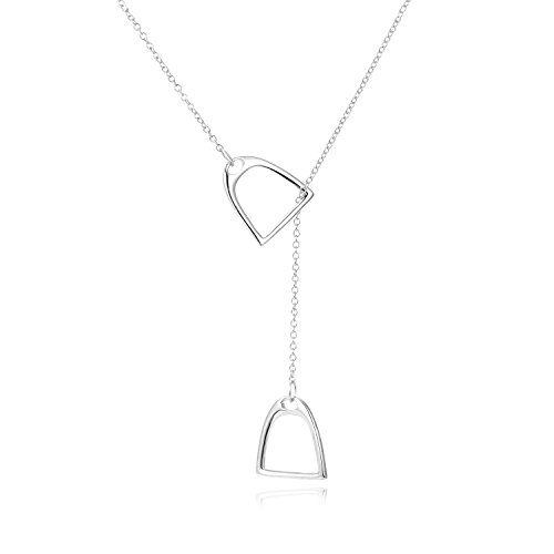 YFN Jewelry 925 Sterling Silver Simple Double Horse Stirrup Lariat Necklace Gift Birthday Day Jewelry 18' for Mom Women Wife