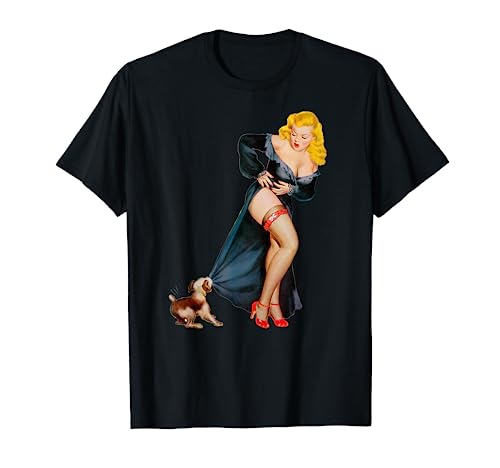 Hot Blonde Pin Up Girl Lingerie cute Puppy-Retro Pinup Girl T-Shirt