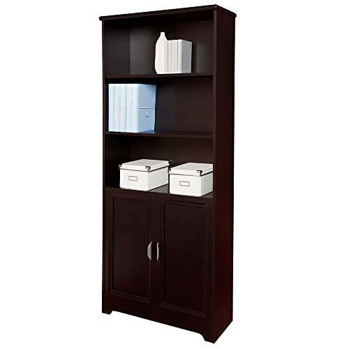 Realspace Magellan 72' H 5-Shelf Contemporary Bookcase with Doors, Espresso/Dark Finish