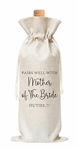 Mother Of The Bride Wine Gift Bag, Wine Bag for Mother Of The Bride, Bride's Mother, Mother-in-law, Wedding, Engegement Party, Bridal Party, Hostess, 1 Pc Burlap Wine Bottle Cover Bag (a12)