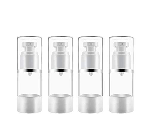 Clear Airless Cosmetic Cream Pump,Empty Plastic Travel Lotion Dispenser Airless Pump Vacuum Container for Shampoo,Liquid Foundation,Face Cream-Pack of 4 (15ml/0.5 Qunce)