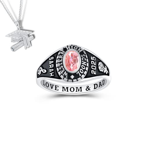 PJM Customized Sterling Silver Women Class Ring – Delicate Classic – (Sterling Silver Platinum)