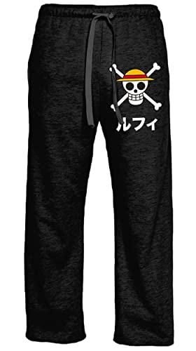 Ripple Junction One Piece Adult Straw Hat Pirate Logo and Kanji Luffy Lounge Pant Large Heather Charcoal, Large