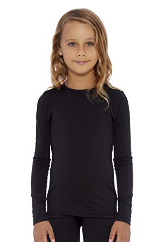 Rocky Girl's Thermal Base Layer Top (Long John Underwear Shirt) Insulated for Outdoor Ski Warmth/Extreme Cold Pajamas (Black - Medium)