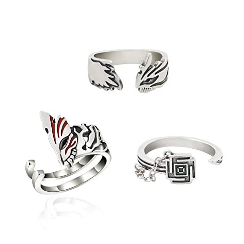Ealipoi Kurosaki Ichigo Ring Anime Zangetsu Cosplay Rings Alloy Adujustable Accessories for Women Men Gift 3pcs