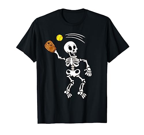 Softball Catcher Halloween Skeleton Costume Party T-Shirt