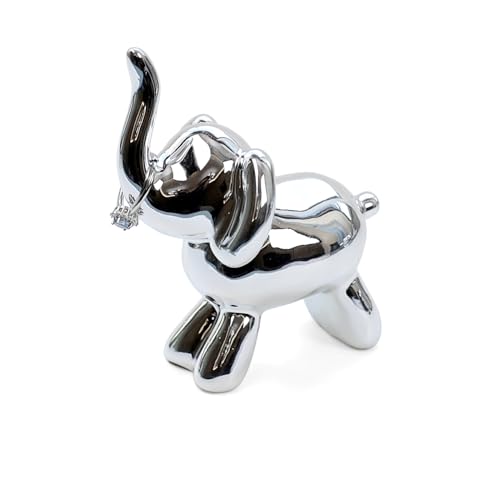 VINCOMIC Lucky Elephant Ring Holder,Christmas Thanksgiving Birthday Wedding Gifts for Women-Decorative Figure for Home Decor,Ceramic Silver(Cocky Nose)